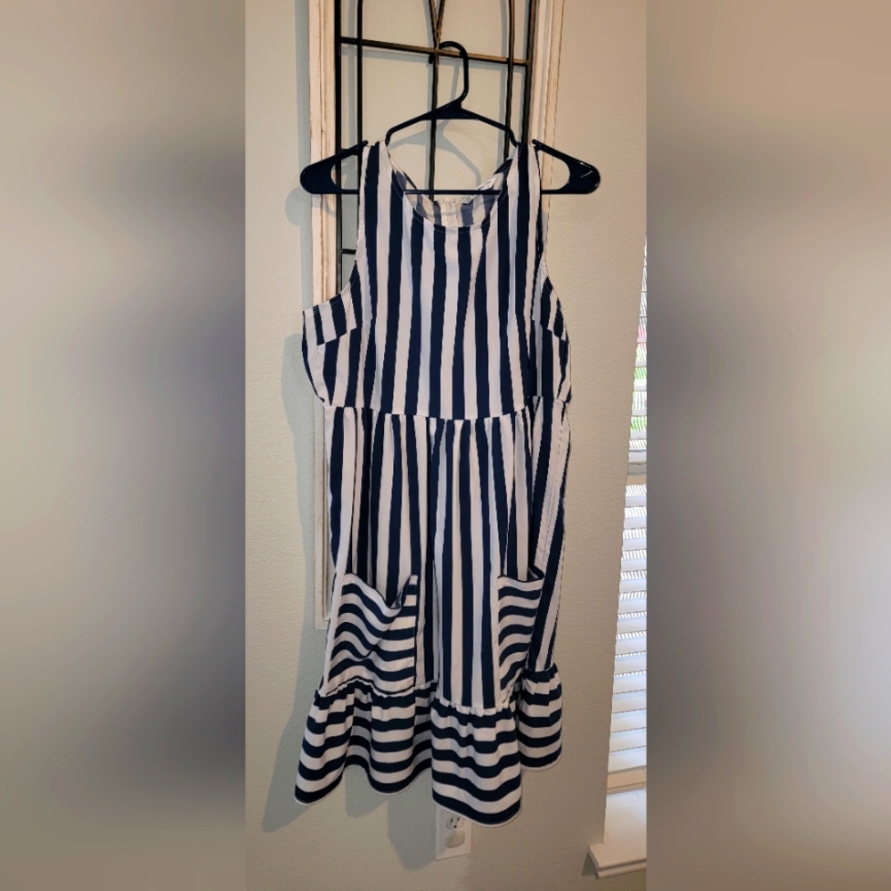 Navy blue & white stripe dresses